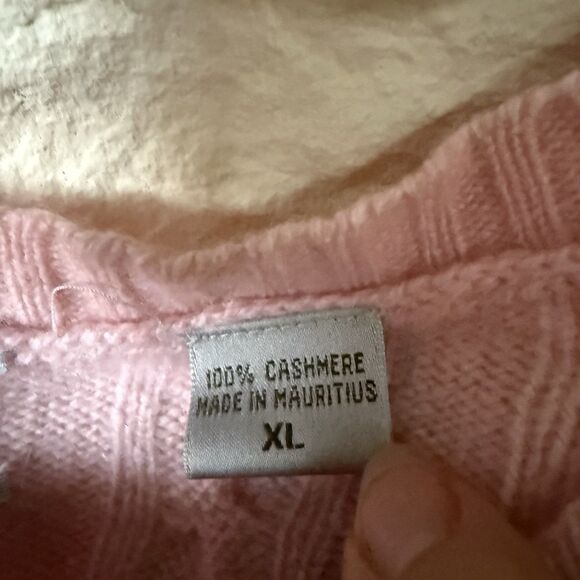 100% Cashmere Womens Light Pink Cable Knit Pullover Sweater XL Preppy Money - Picture 2 of 4